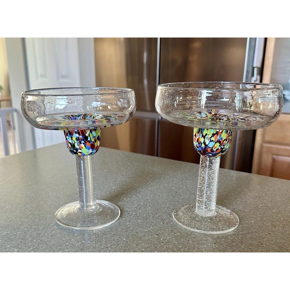 Baja Confetti Collection Hand Blown Bubble Glass 14oz Margarita Glass (Set of 2)